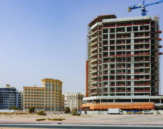 Building construction site in a street in Dubai, UAE